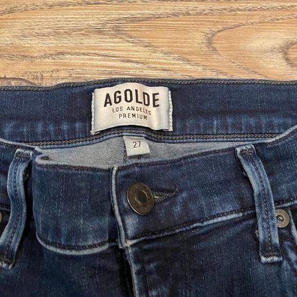 AGOLDE Women's size 27 Dark Wash Frayed Ankle Zipper Fly Skinny Jeans - Picture 2 of 7